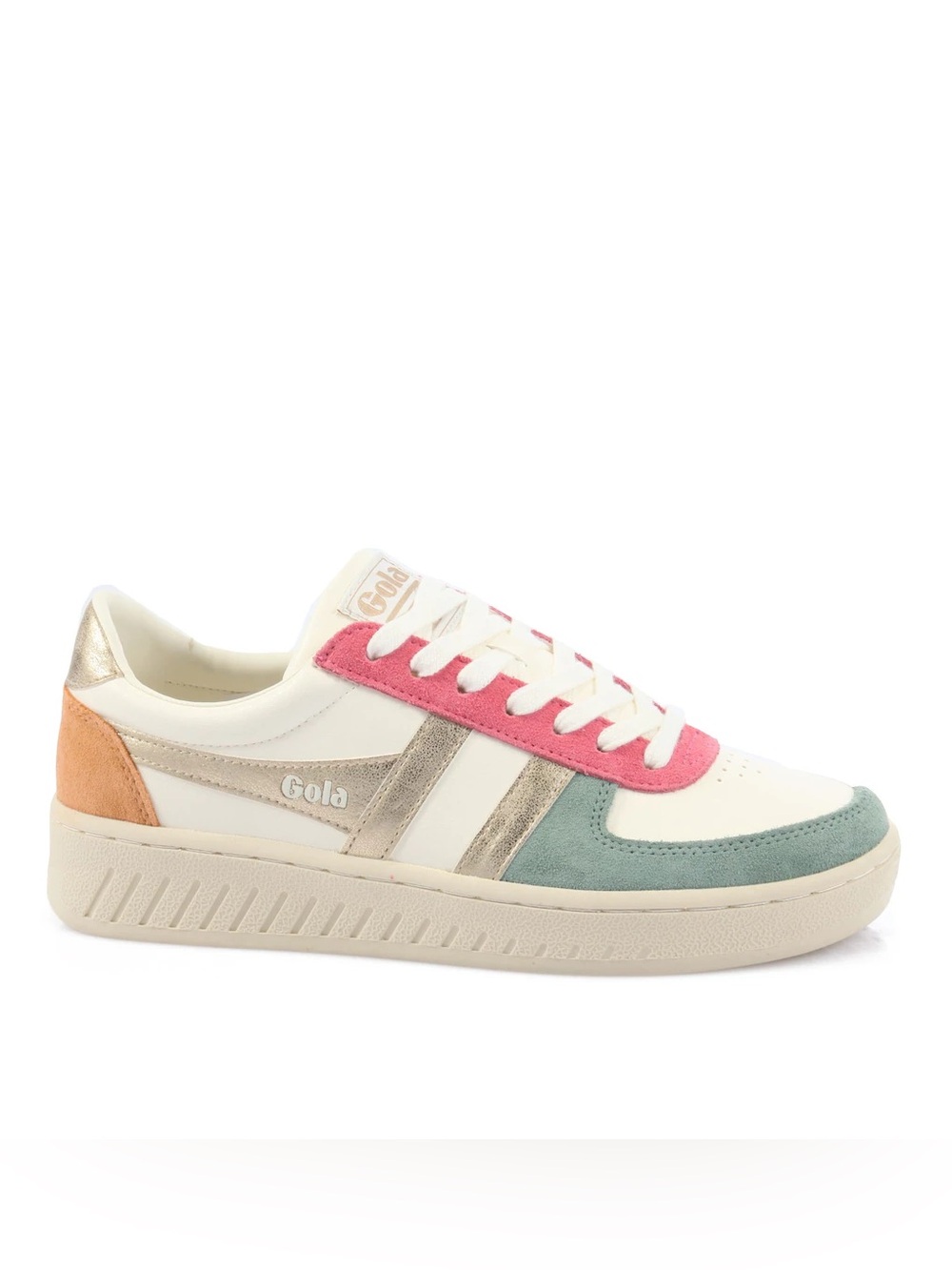 Gola Women’s Cream Sneaker with Pink, Green & Gold Accents